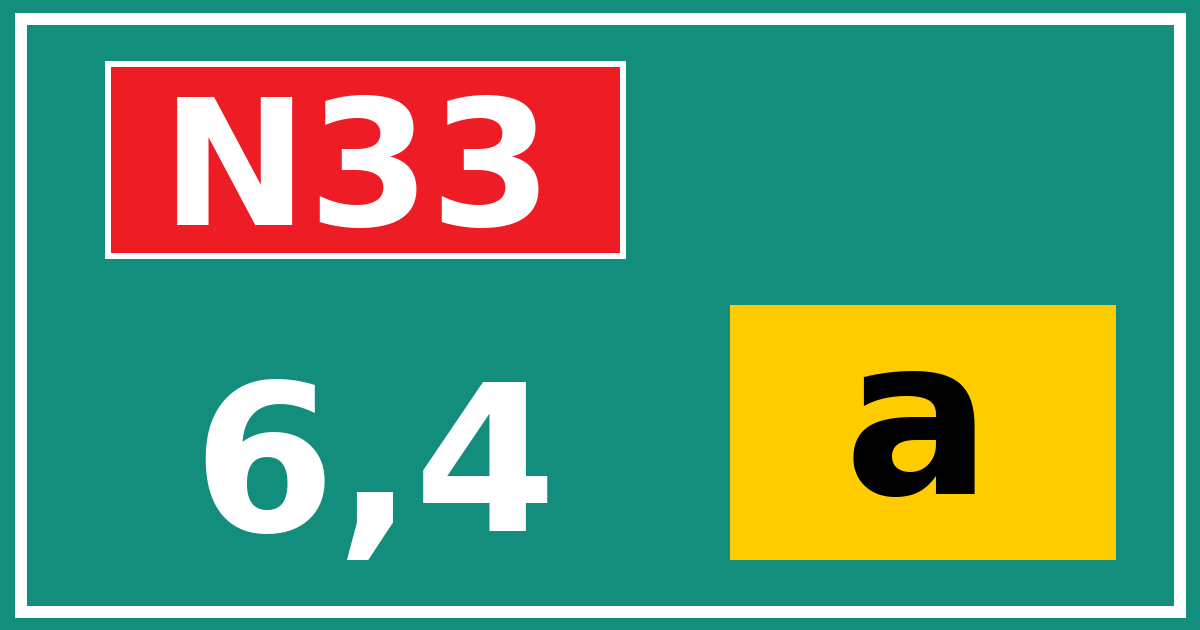 Hectometerbord N33 6,4 letter a
