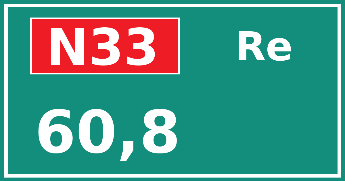 Hectometerbord N33 60,8 zijde Re