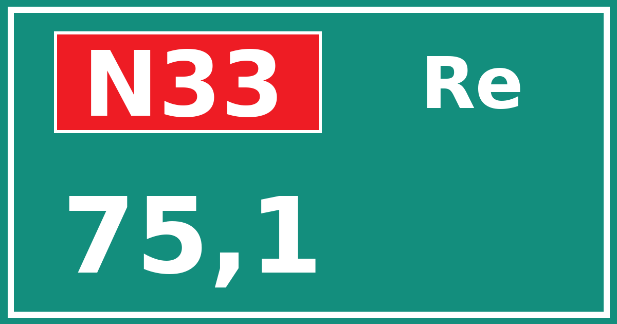 Hectometerbord N33 75,1 zijde Re