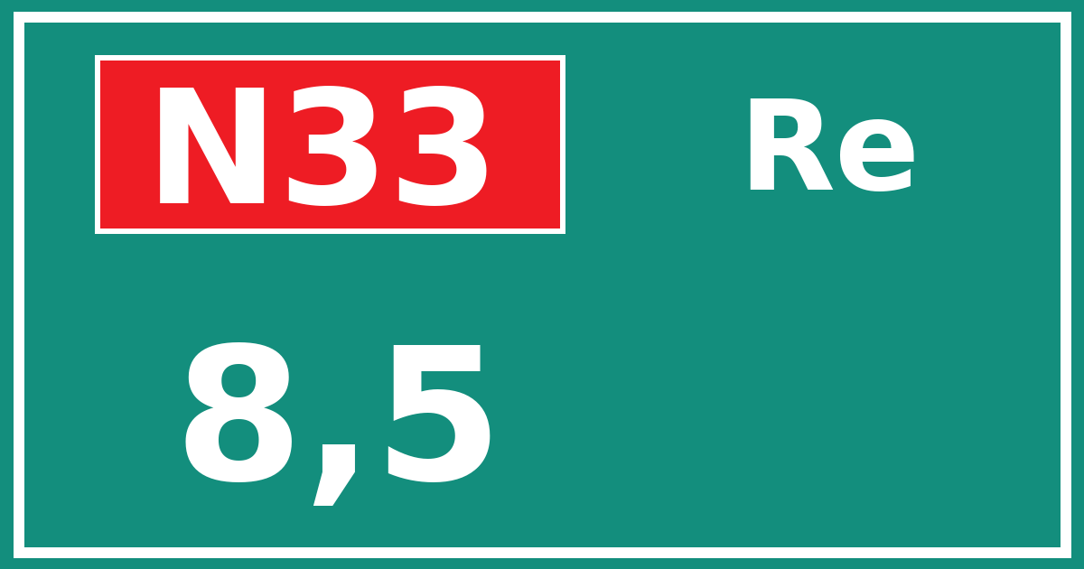 Hectometerbord N33 8,5 zijde Re