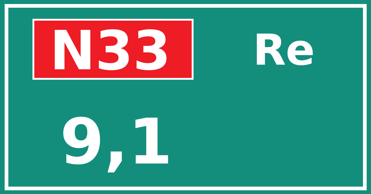 Hectometerbord N33 9,1 zijde Re
