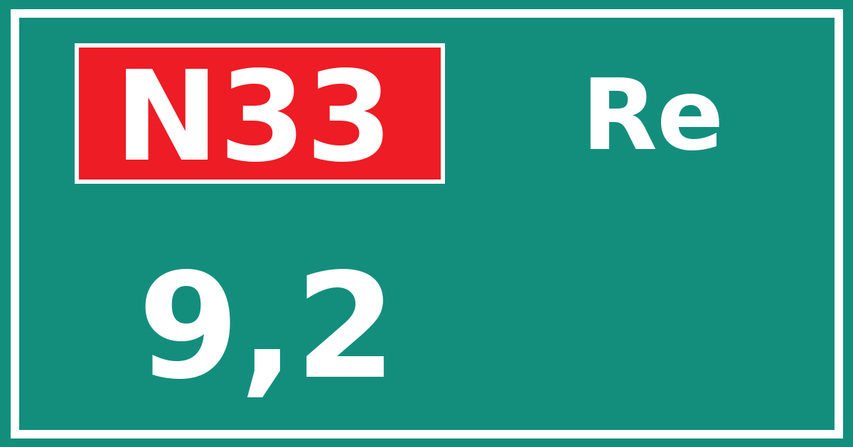 Hectometerbord N33 9,2 zijde Re