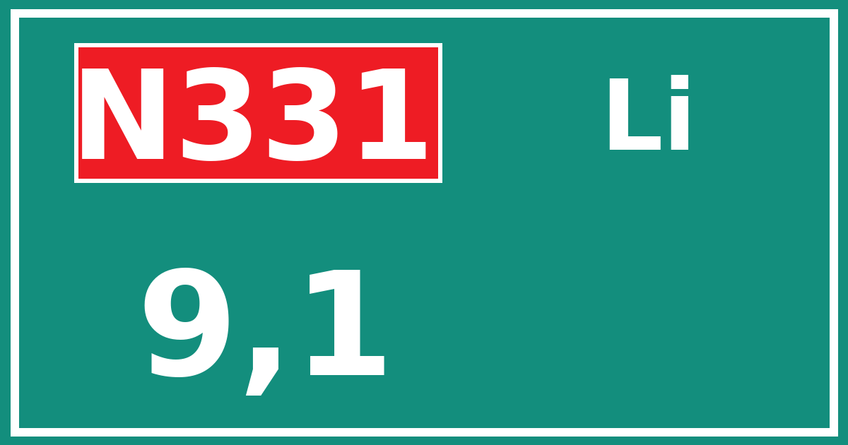 Hectometerbord N331 9,1 zijde Li
