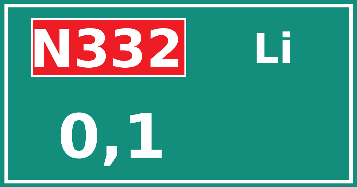 Hectometerbord N332 0,1 zijde Li