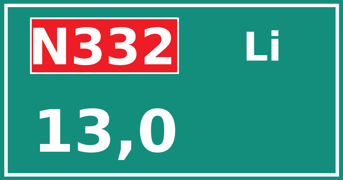 Hectometerbord N332 13,0 zijde Li