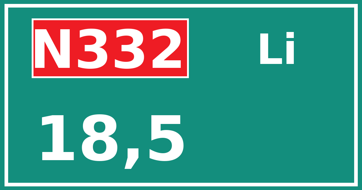 Hectometerbord N332 18,5 zijde Li