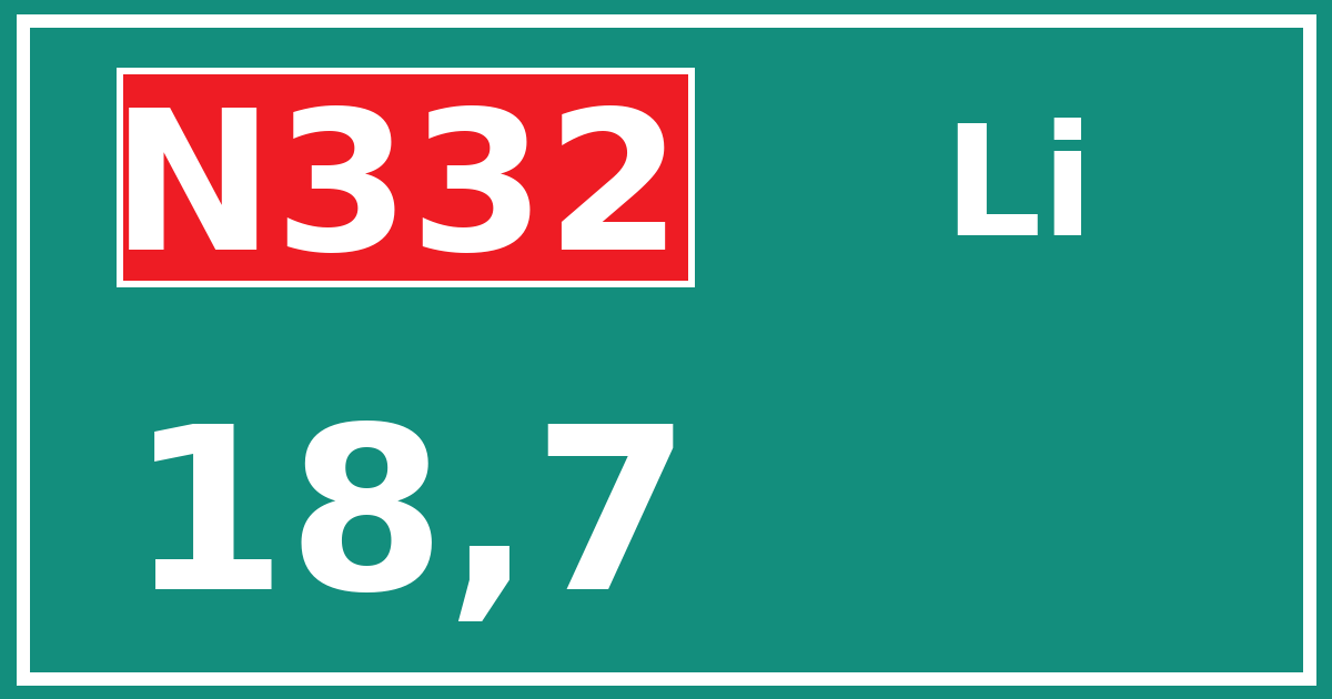 Hectometerbord N332 18,7 zijde Li