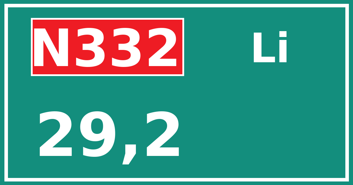 Hectometerbord N332 29,2 zijde Li