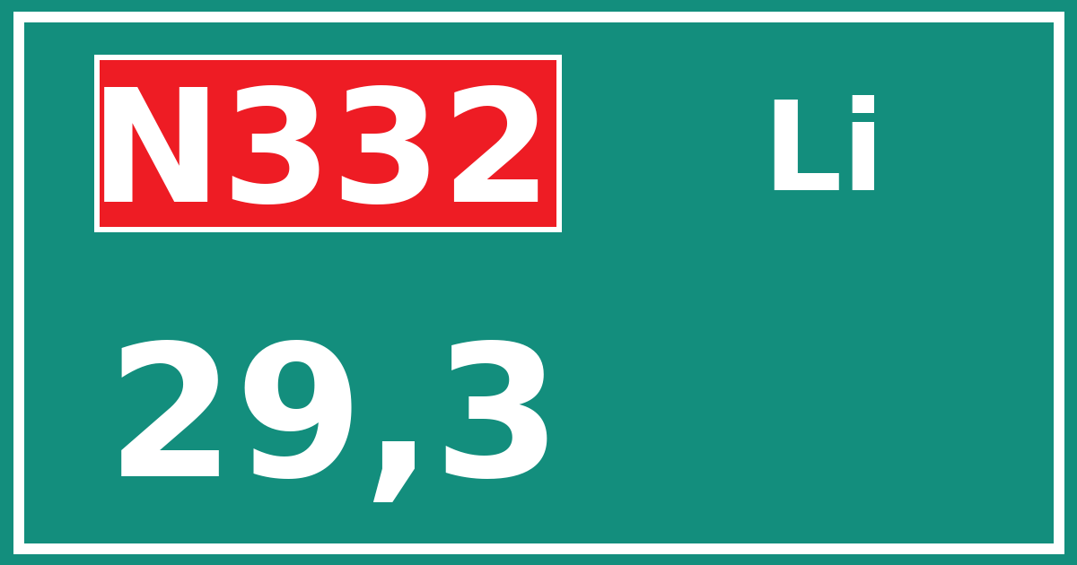 Hectometerbord N332 29,3 zijde Li