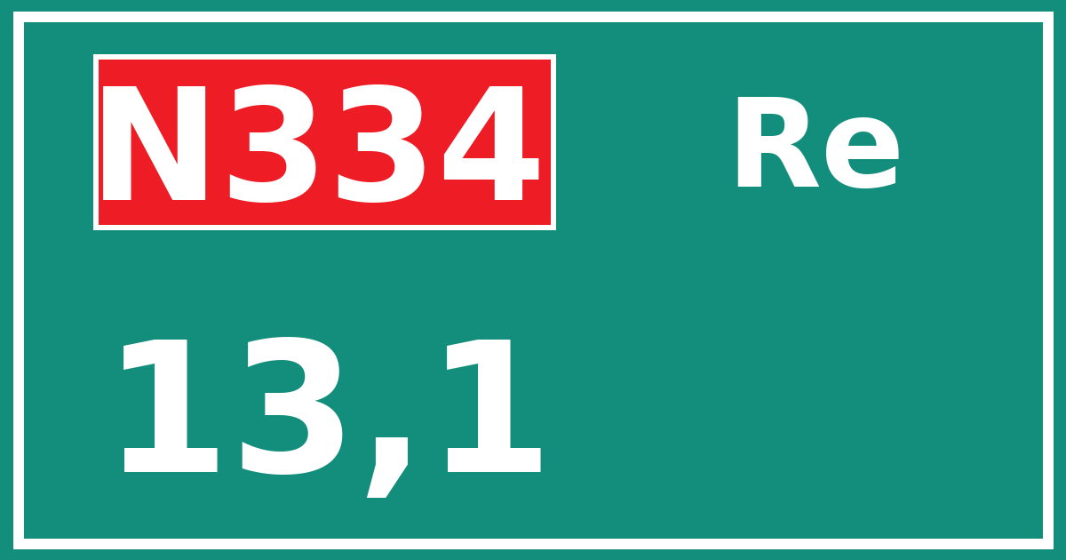 Hectometerbord N334 13,1 zijde Re