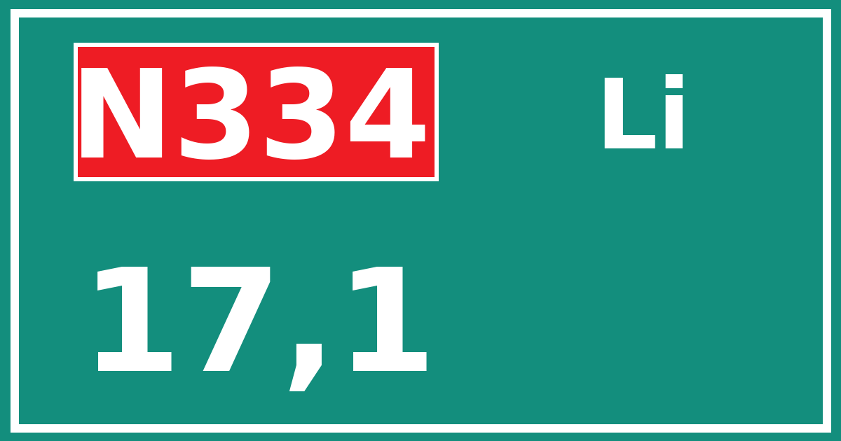 Hectometerbord N334 17,1 zijde Li