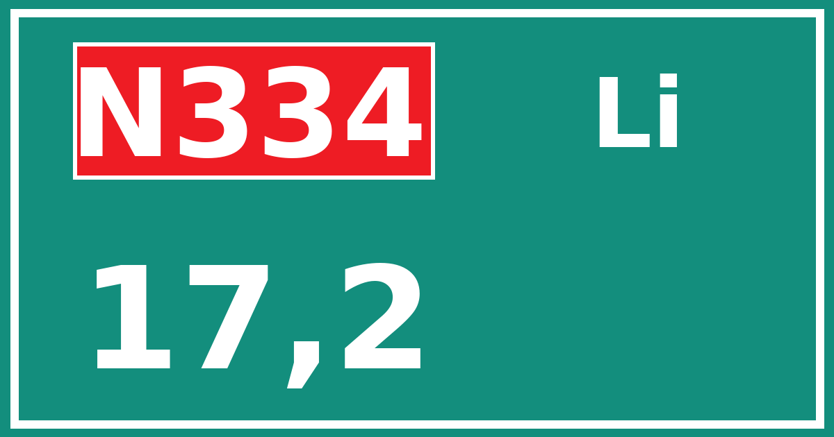 Hectometerbord N334 17,2 zijde Li