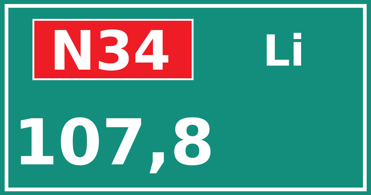 Hectometerbord N34 107,8 zijde Li