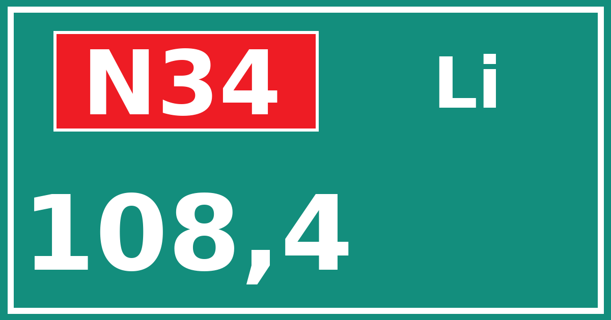 Hectometerbord N34 108,4 zijde Li