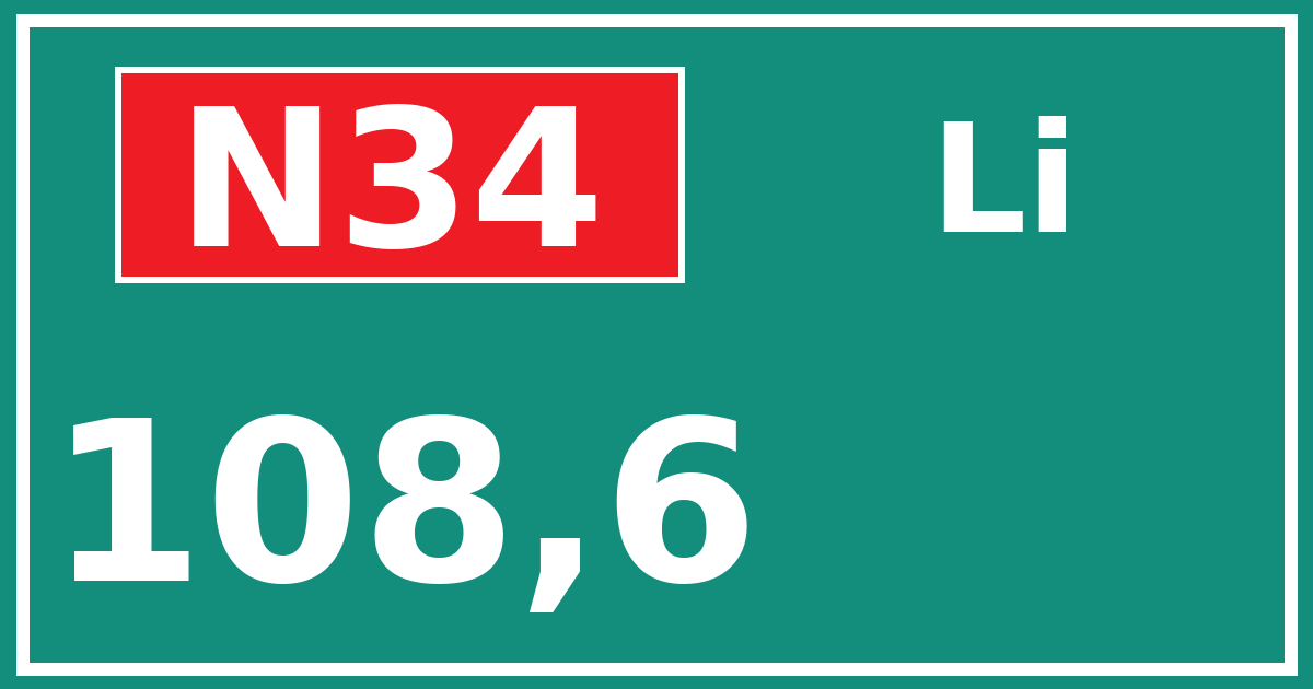 Hectometerbord N34 108,6 zijde Li