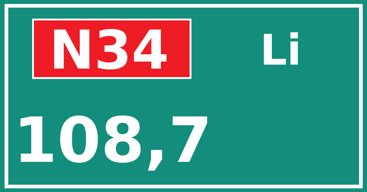 Hectometerbord N34 108,7 zijde Li
