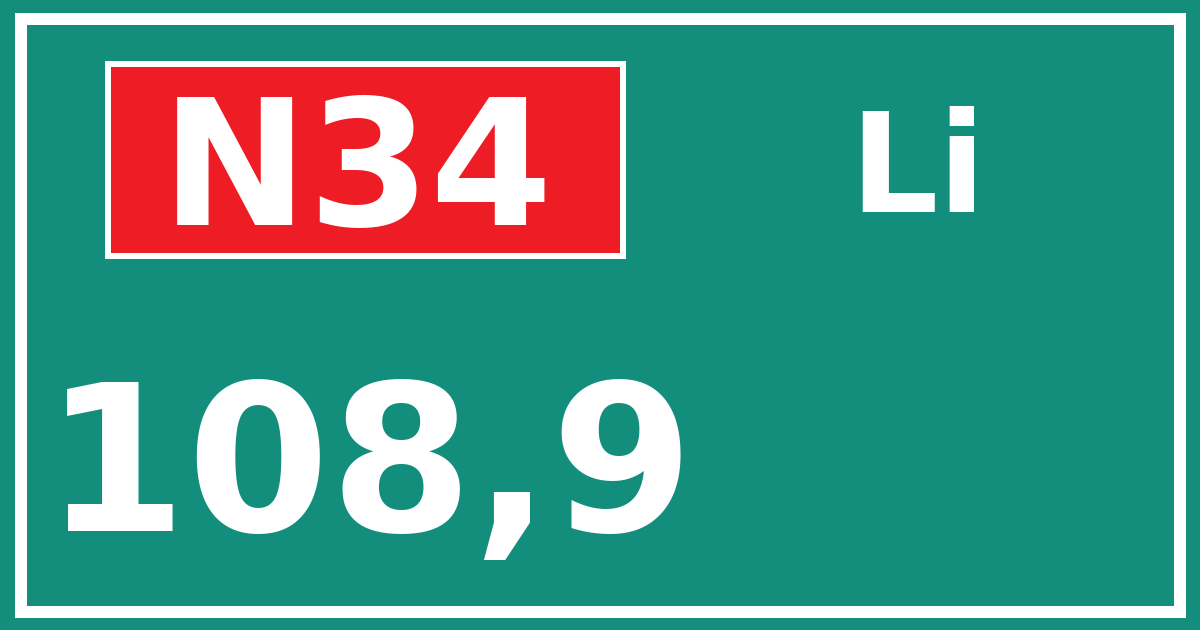 Hectometerbord N34 108,9 zijde Li