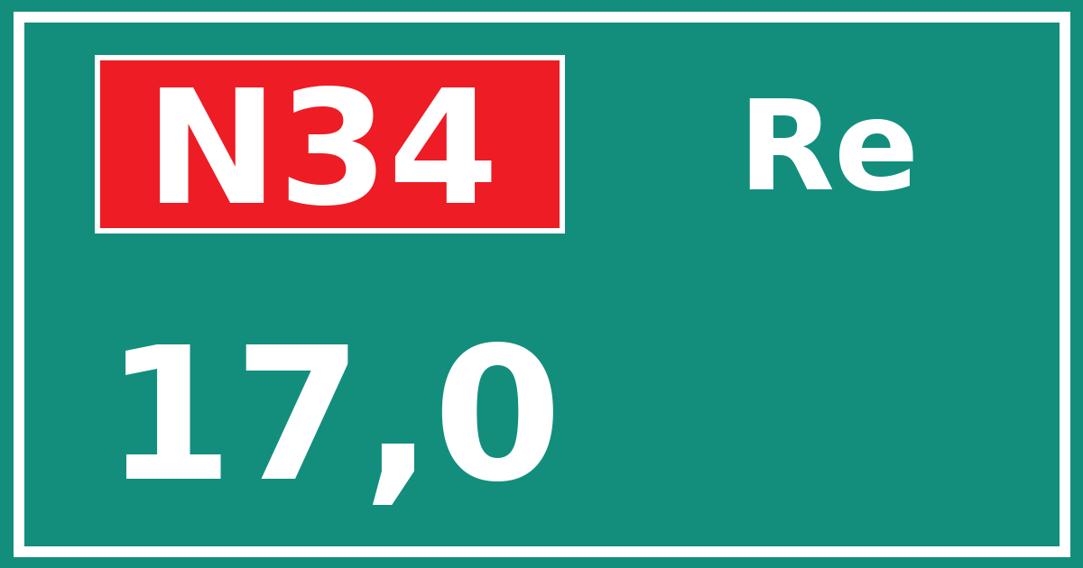 Hectometerbord N34 17,0 zijde Re