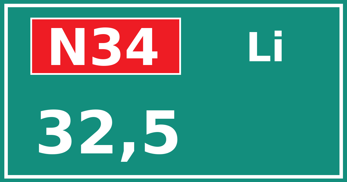 Hectometerbord N34 32,5 zijde Li