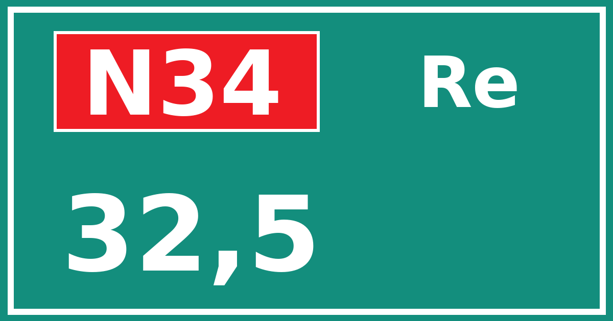 Hectometerbord N34 32,5 zijde Re