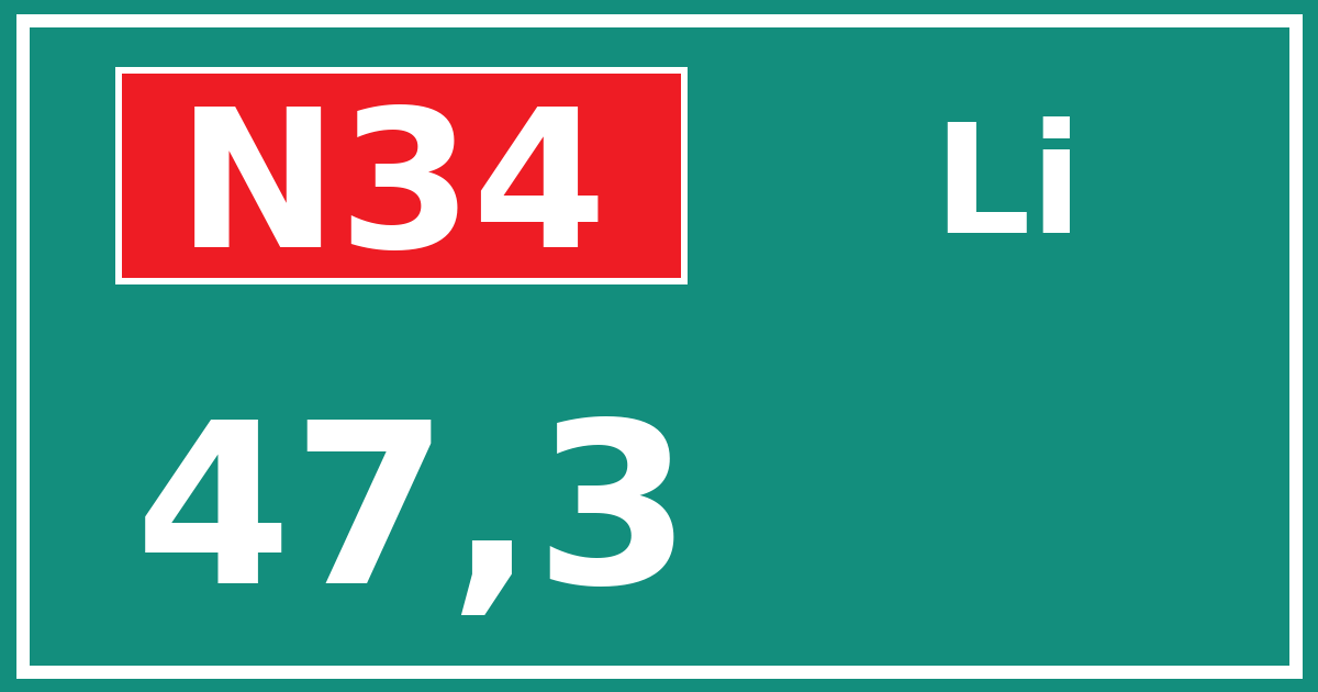 Hectometerbord N34 47,3 zijde Li