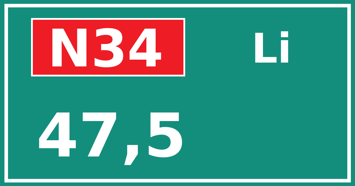Hectometerbord N34 47,5 zijde Li