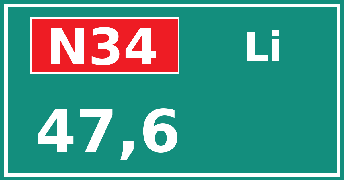 Hectometerbord N34 47,6 zijde Li