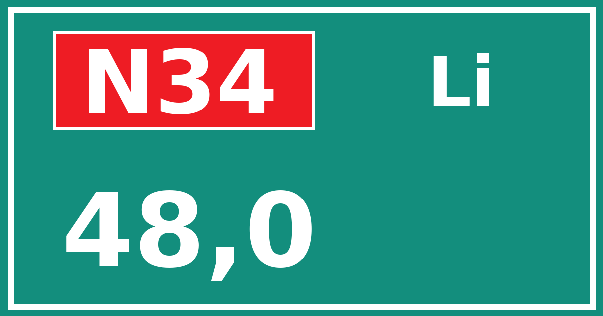 Hectometerbord N34 48,0 zijde Li