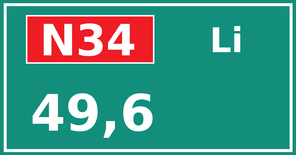 Hectometerbord N34 49,6 zijde Li
