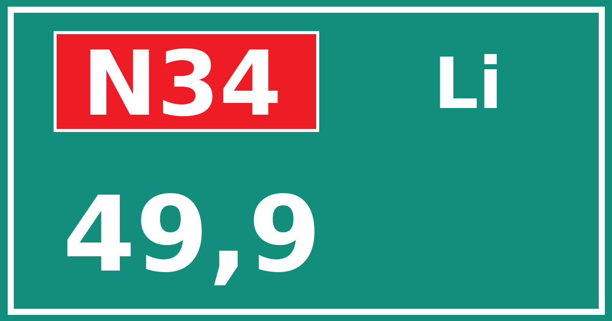 Hectometerbord N34 49,9 zijde Li