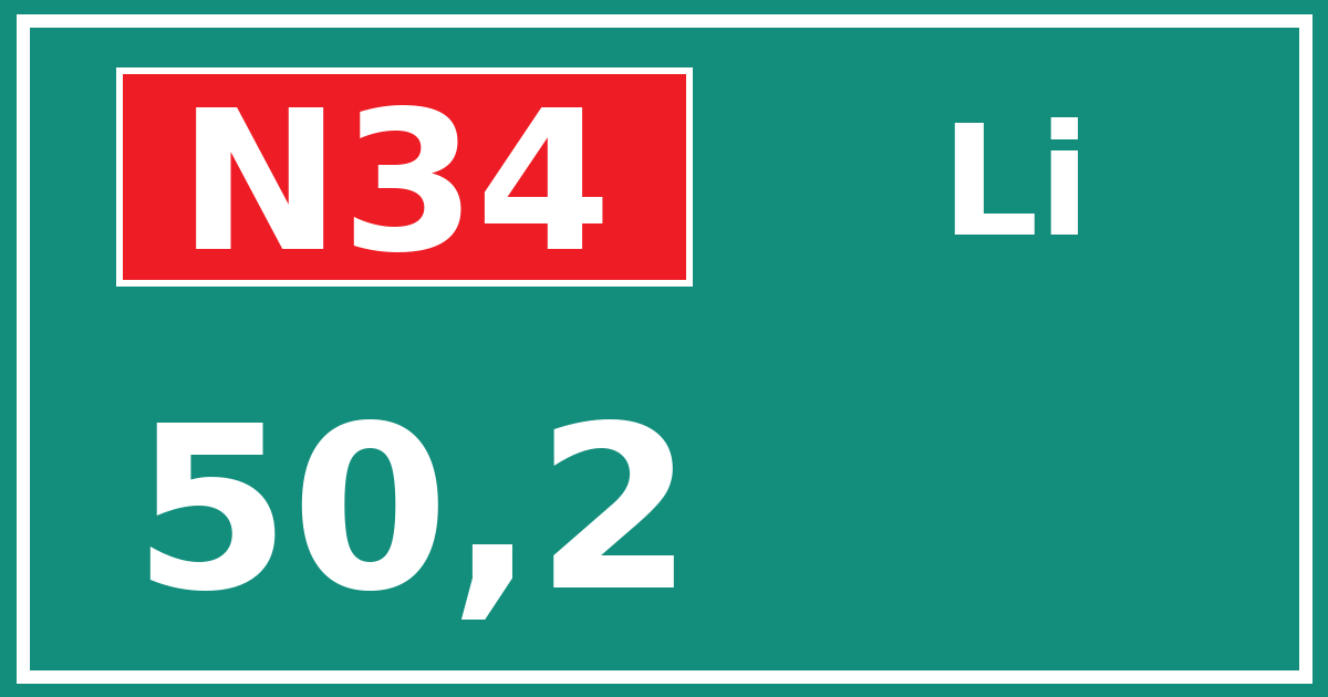 Hectometerbord N34 50,2 zijde Li