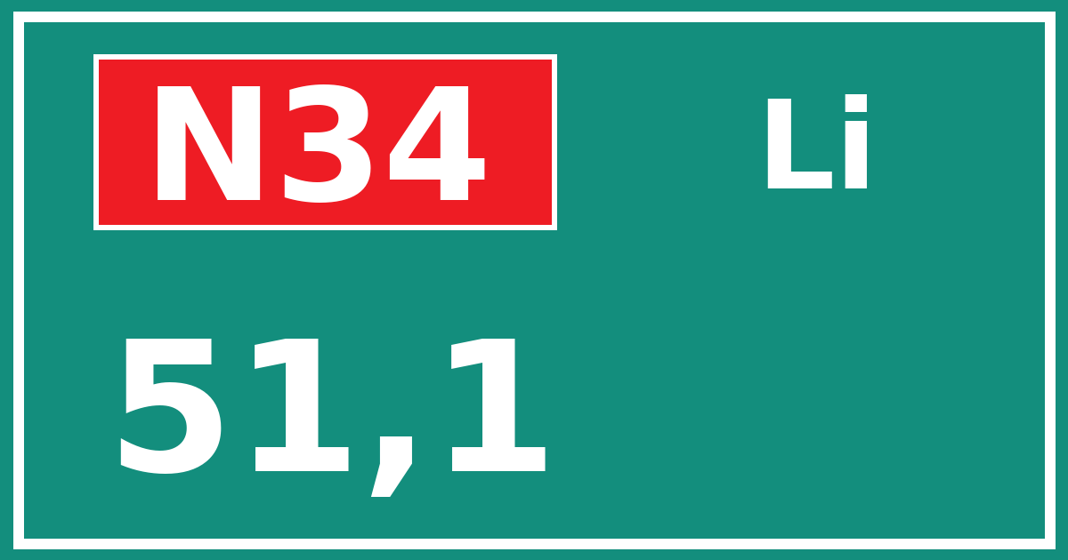 Hectometerbord N34 51,1 zijde Li
