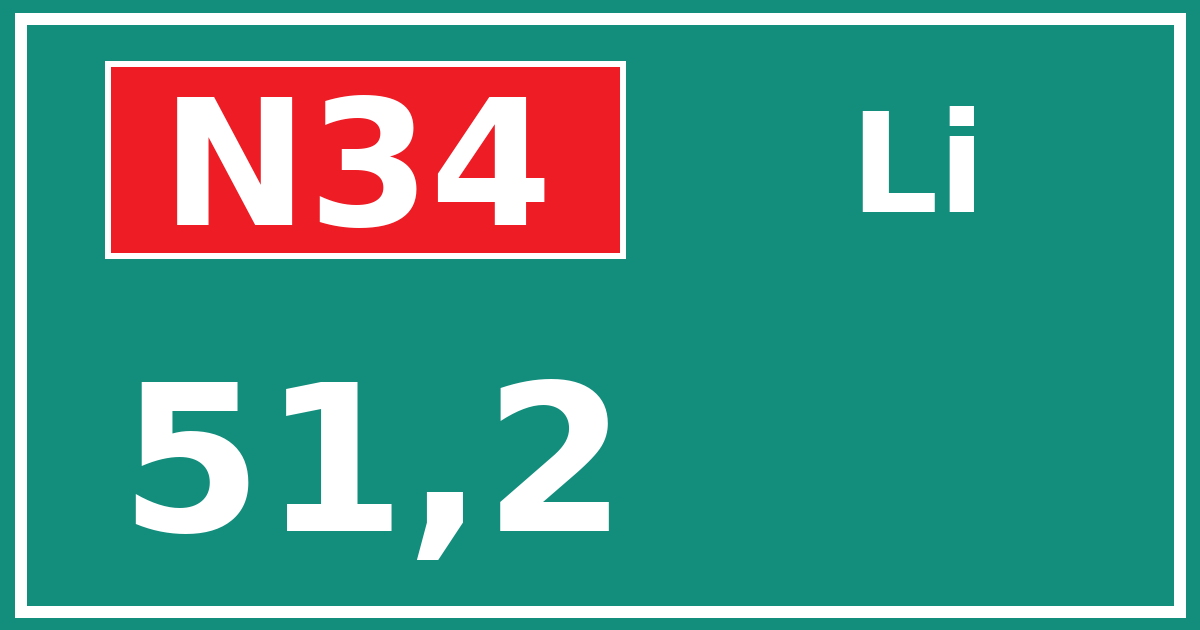 Hectometerbord N34 51,2 zijde Li