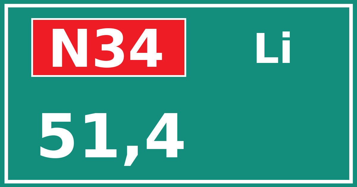 Hectometerbord N34 51,4 zijde Li