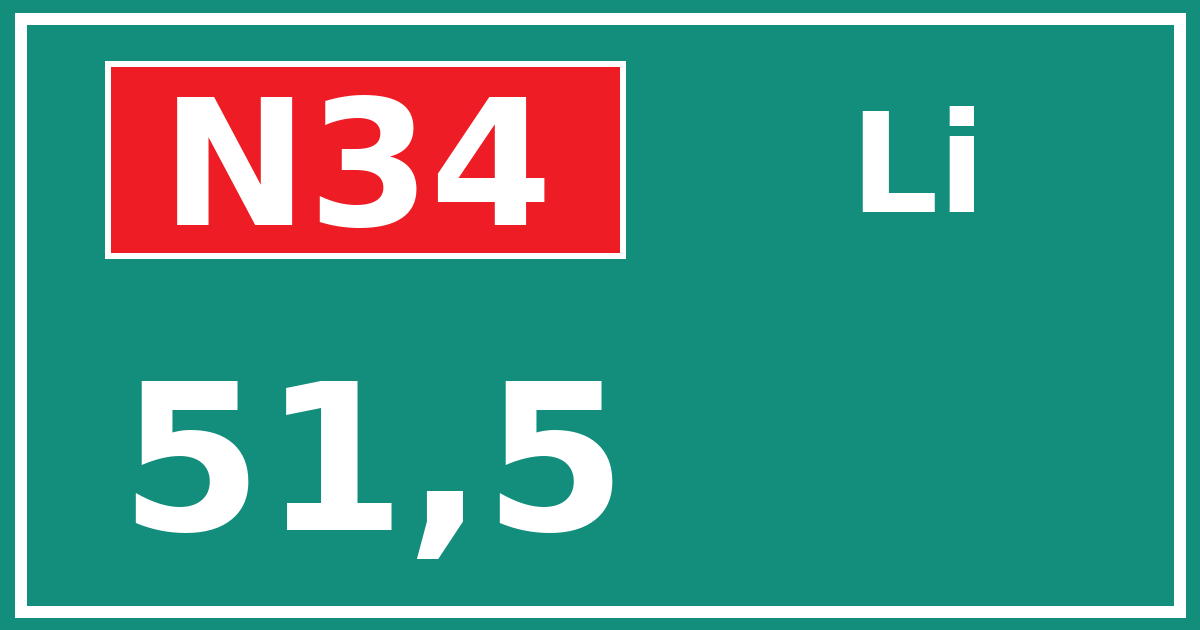 Hectometerbord N34 51,5 zijde Li
