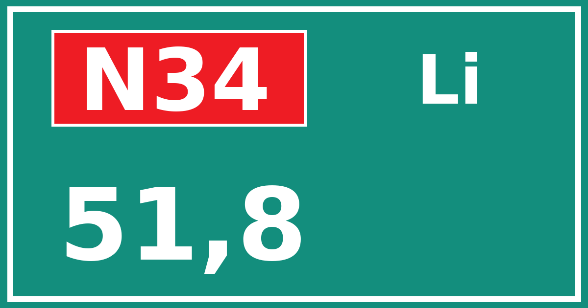 Hectometerbord N34 51,8 zijde Li