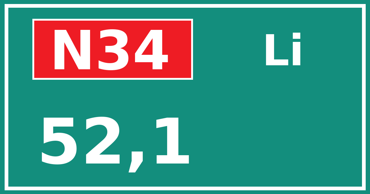 Hectometerbord N34 52,1 zijde Li