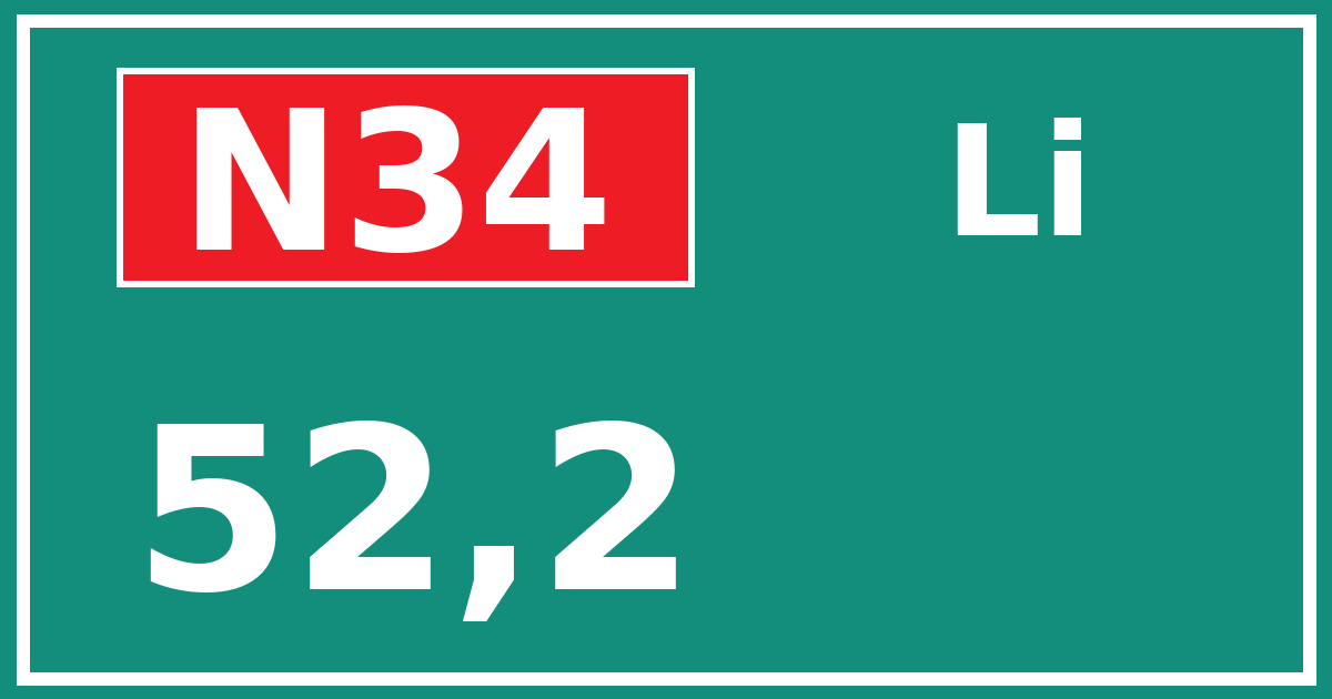 Hectometerbord N34 52,2 zijde Li