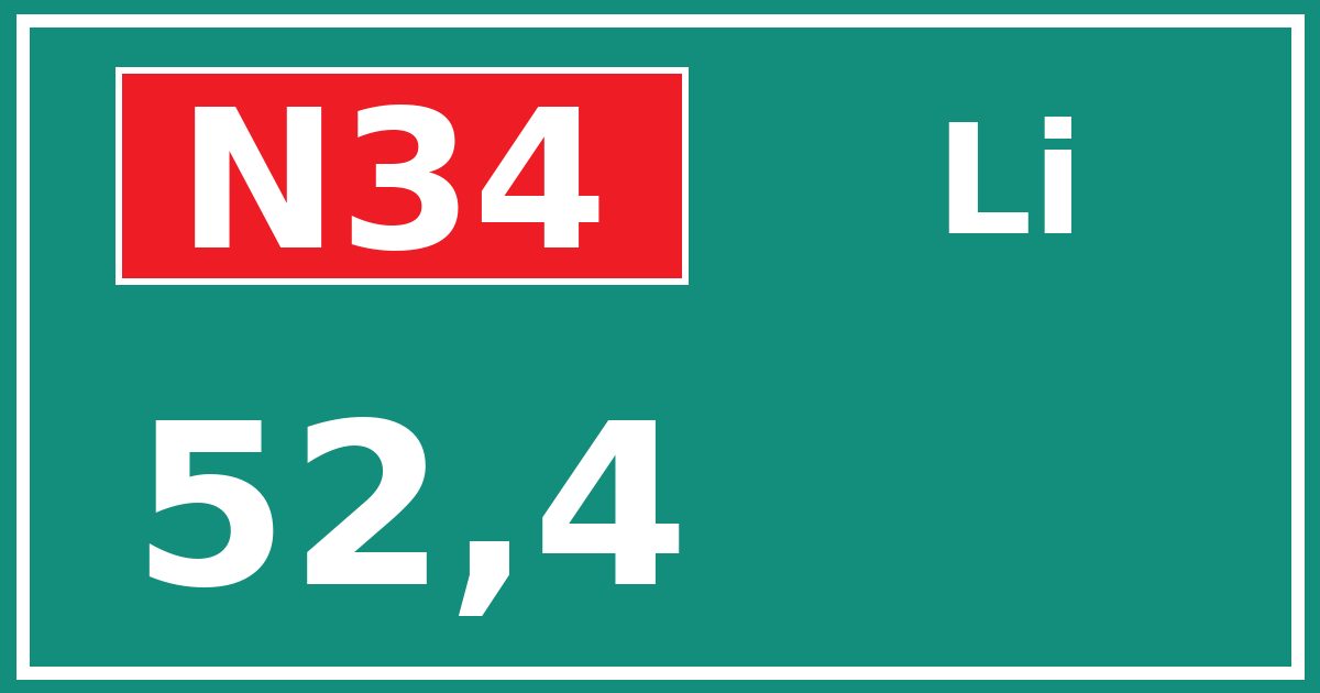 Hectometerbord N34 52,4 zijde Li