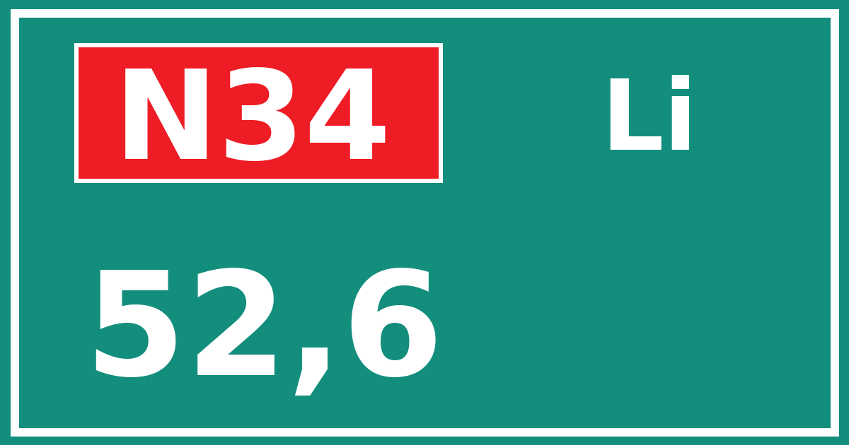 Hectometerbord N34 52,6 zijde Li