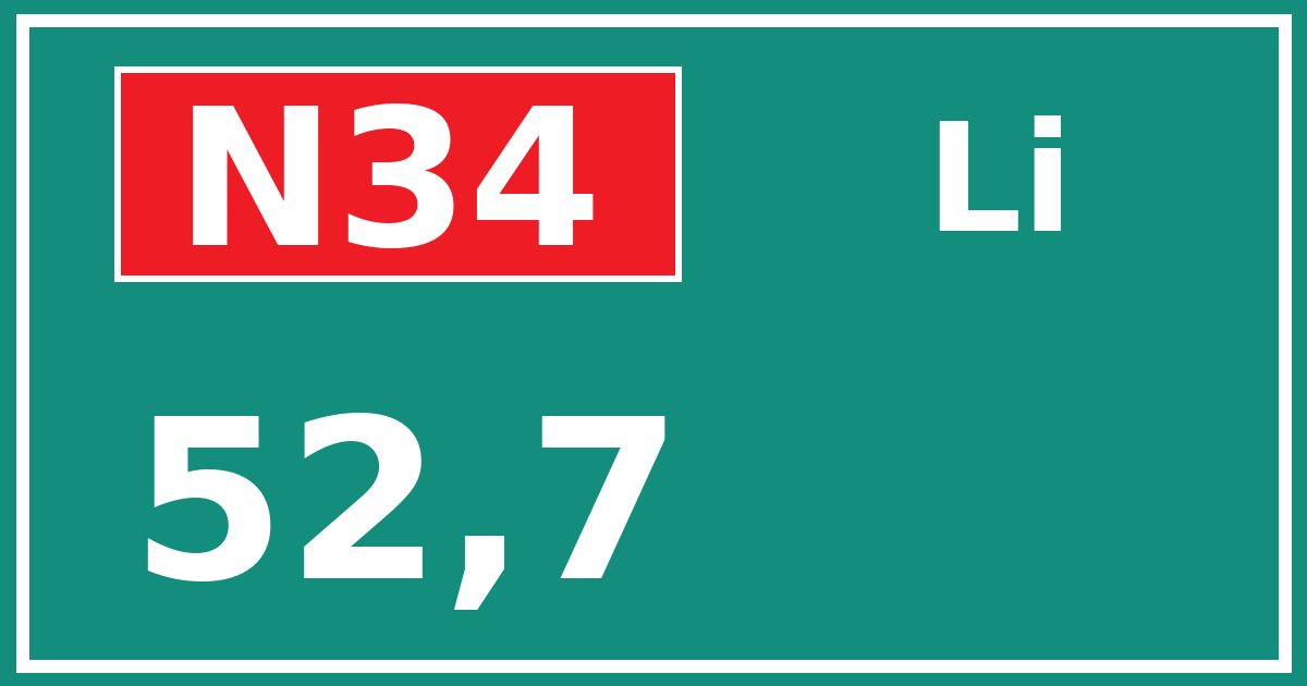 Hectometerbord N34 52,7 zijde Li