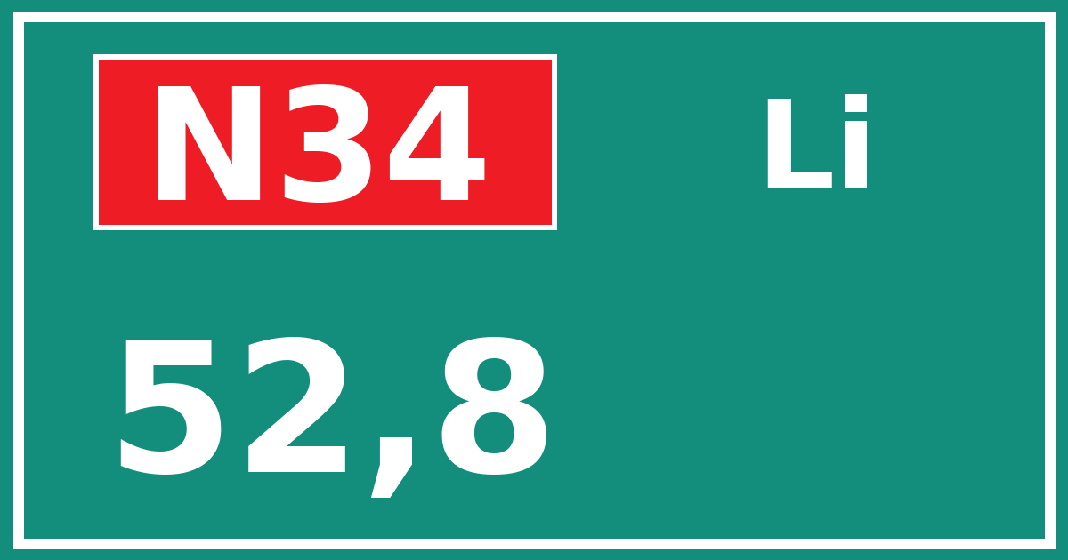 Hectometerbord N34 52,8 zijde Li