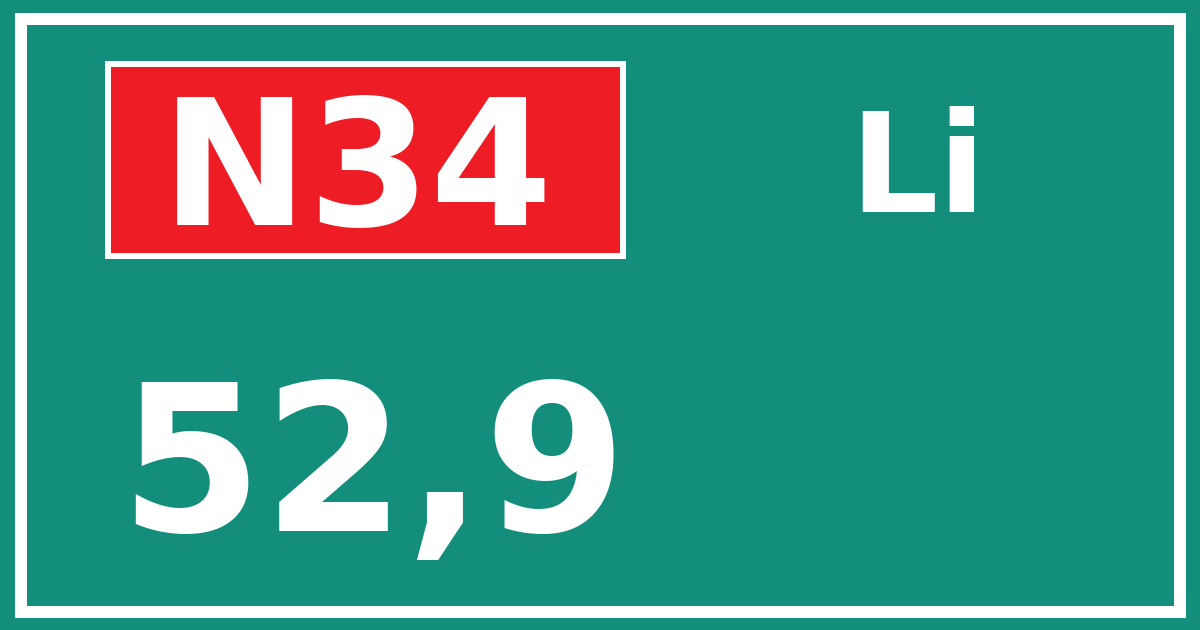 Hectometerbord N34 52,9 zijde Li