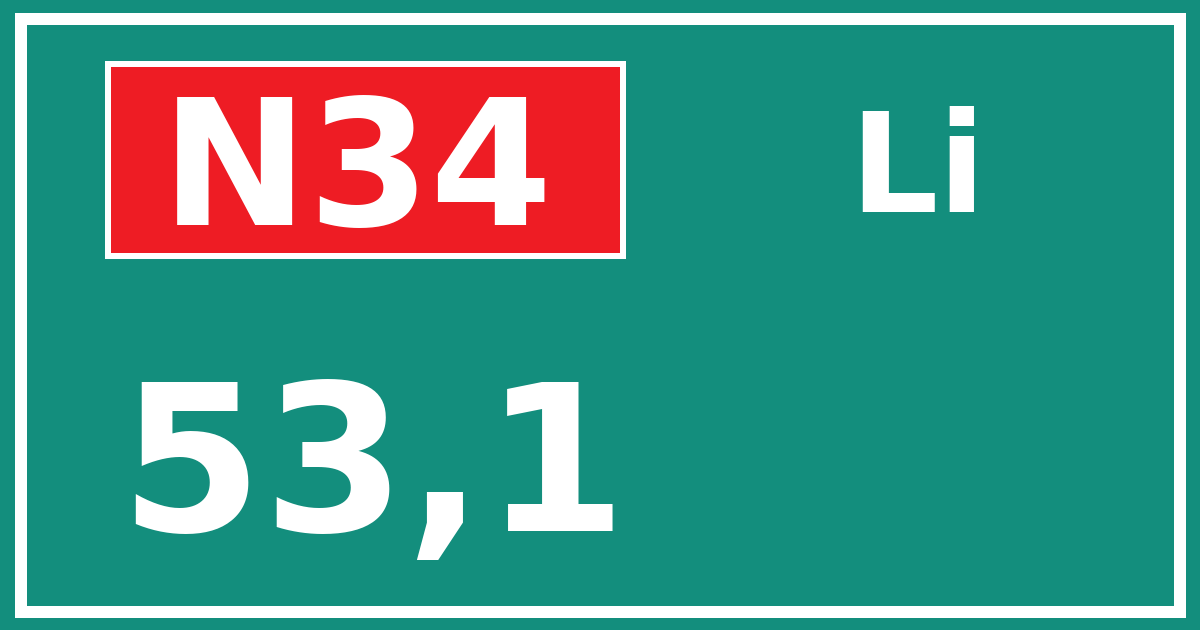 Hectometerbord N34 53,1 zijde Li