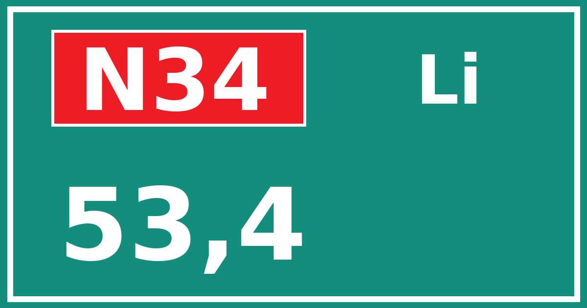 Hectometerbord N34 53,4 zijde Li
