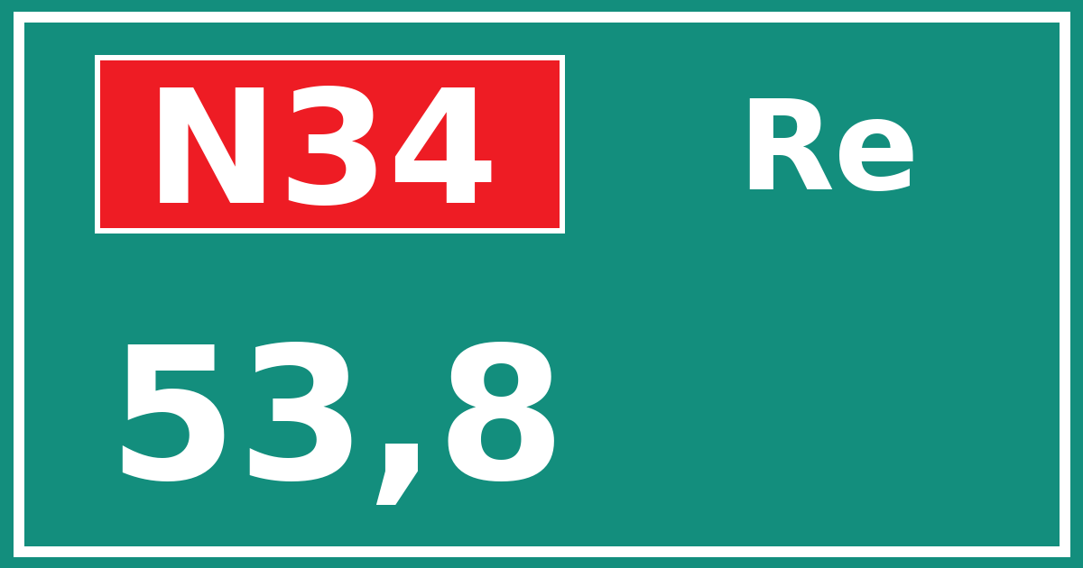 Hectometerbord N34 53,8 zijde Re
