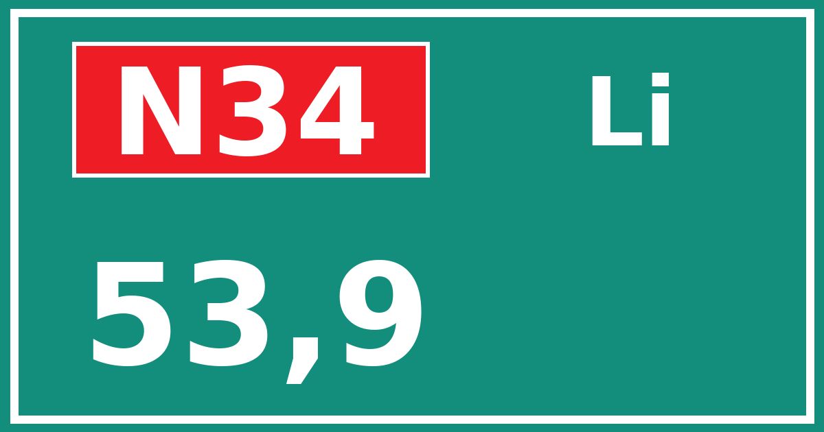 Hectometerbord N34 53,9 zijde Li