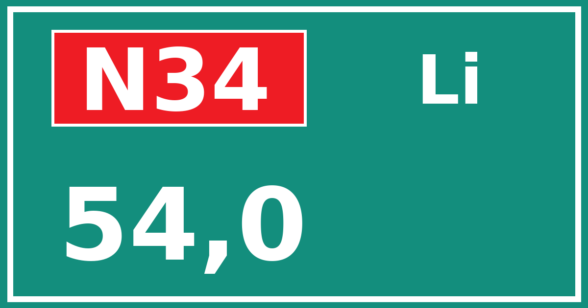 Hectometerbord N34 54,0 zijde Li