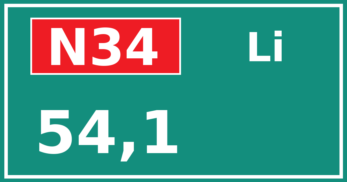 Hectometerbord N34 54,1 zijde Li