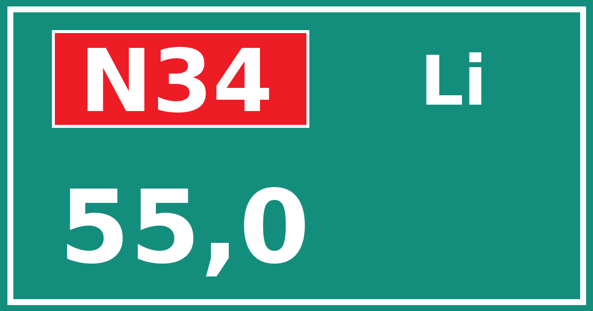 Hectometerbord N34 55,0 zijde Li